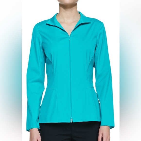 Lafayette 148 New York Tops - Lafayette 148 New York Stretch Cotton Zip Front Blouse